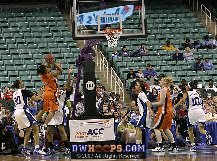 At the far end, Joy Cheek contests Lyndra Littles.  "D" was key in this stretch, as the Devils held the Cavs scoreless for over three minutes.