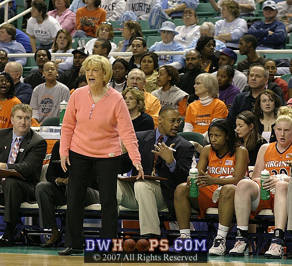 Virginia's Debbie Ryan protests a call.