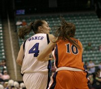 33-21, 4:30 - Brenna McGuire closely guards Abby Waner...