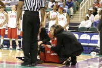 32-28, 3:09 - Whittington, wearing stitches from Friday's game, would return.