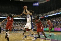 32-31, 0:28 - ...who got the ball into Alison, guarded inside by Keisha Brown