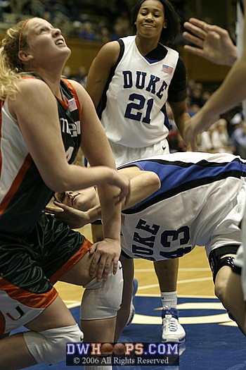 Alison Bales tries not to fall into Miami reserve Kathryn Hester