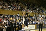 Game high scorer Abby Waner (27) drains the first of her career best 7 three pointers, erasing Duke's only deficit of the game.