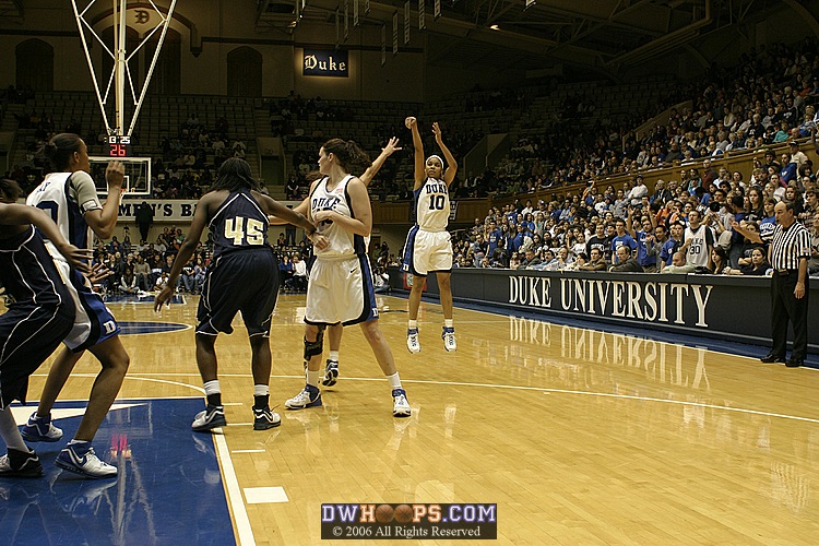 Lindsey Harding ends Duke's 5 shot trip with a 3 pointer, putting Duke up by double digits.