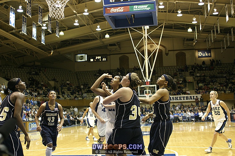 Players look to the basket after a Joy Cheek jumper...