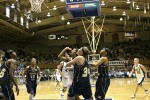 Players look to the basket after a Joy Cheek jumper...