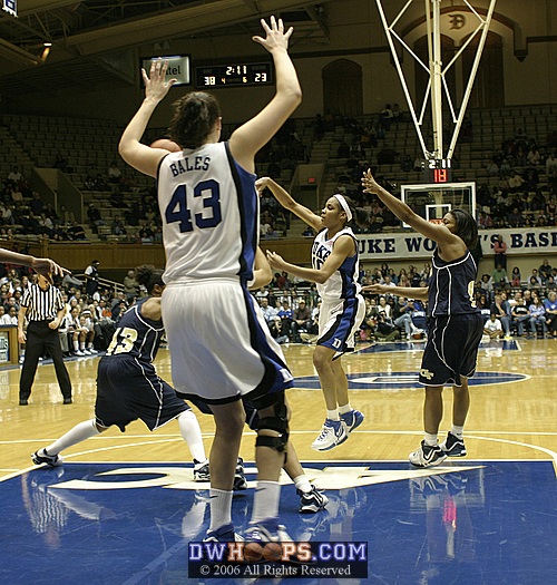 Lindsey Harding attempts a pass to the sideline, resulting in one of Duke's season high 24 turnovers.