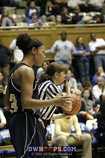 Official Tina Napier blows the whistle as Stephanie Higgs gives a sheepish grin - 5 Tech players were ready for the pass, but none was there to deliver it.