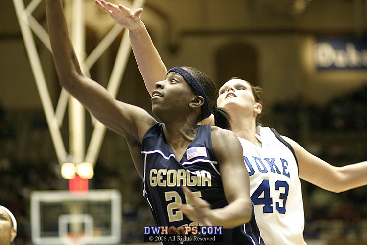 Alison Bales induces a Kentrina Wilson miss