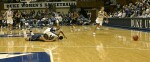 Jill Ingram and Keturah Jackson collide, resulting in both players being shaken up and a Duke turnover