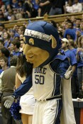 The Blue Devil's headband mocks the Maryland mascot (not present, not pictured, not graceful)
