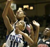 Lindsey Harding looks to the basket, but her layup doesn't fall.