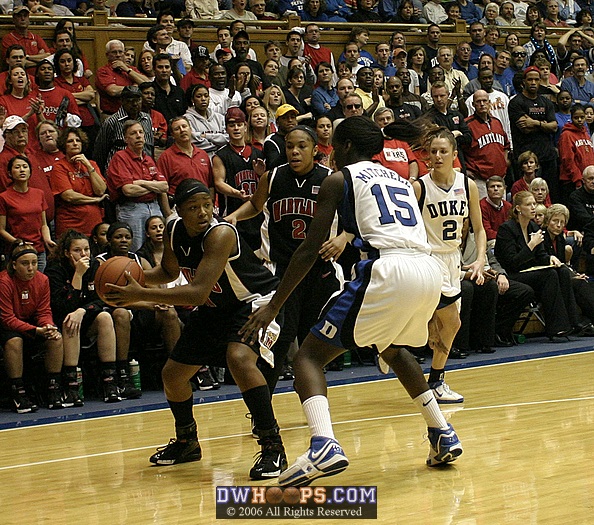 After Bridgette Mitchell snared one of just 8 Duke offensive rebounds, Sa'de Wiley-Gatewood gets the steal.
