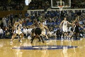 Carrem Gay rotates on defense, shortly before blocking Laura Harper's jumper.