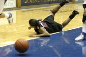 Ashleigh Newman hits the floor, but is unable to gather the loose ball