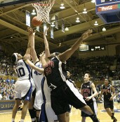 ...rebounded by Alison Bales.