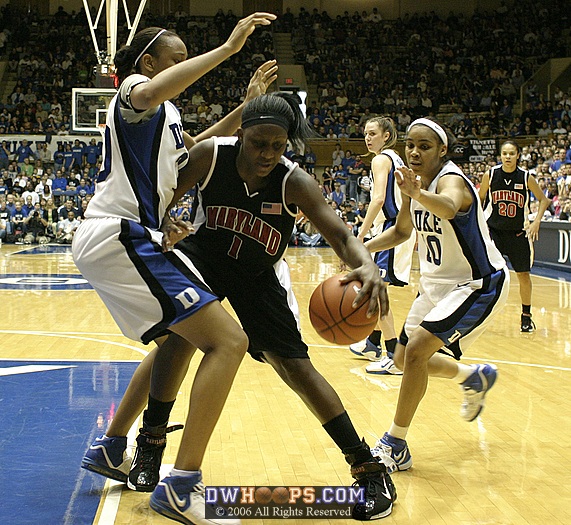Crystal Langhorne, about to give it up under the Gay & Harding double
