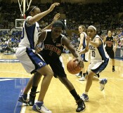 Crystal Langhorne, about to give it up under the Gay & Harding double