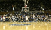 Emily Waner launches a 3 point try with 21 seconds on the shot clock.  With the lead, Duke continued to be aggressive.