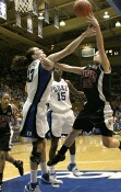Shay Doron challenges Alison Bales again.  This time, just a missed layup.