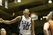 Lindsey Harding looks at a layup that didn't fall