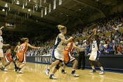 Bridgette Mitchell looks for the open player