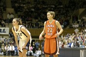 Emily Waner and Laura Haskins wait for Alison Bales' second free throw