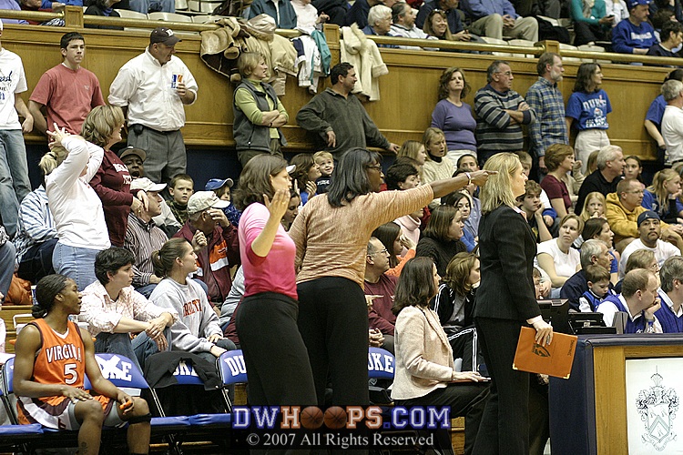 Virginia Tech bench insists an out-of-bounds call is wrong.  They were right, it was changed.