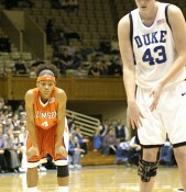 Clemson's Christy Brown awaits yet another Bales free throw.