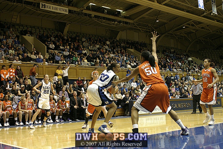 Carrem Gay surveys the Clemson post defense