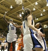 Bridgette Mitchell's layup lifted Duke to the half-century mark in the half.
