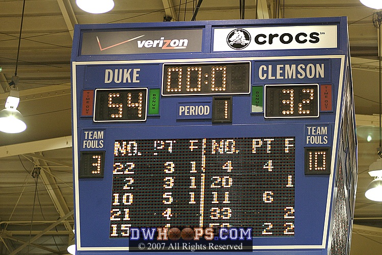 All 9 Duke players who played in the first half scored.  Two Clemson players had more fouls than points.