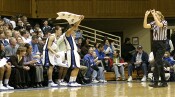 Duke bench celebrates a great layup by Brittany Mitch