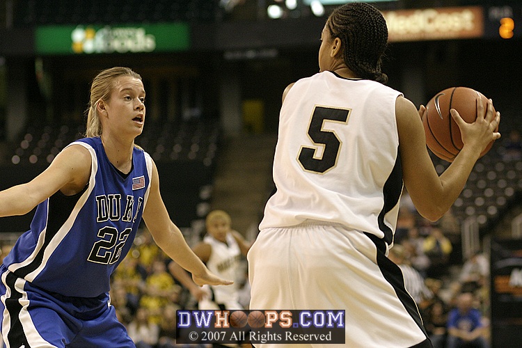 Brittany Mitch presses Courteney Morris after a Deacon defensive rebound