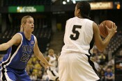 Brittany Mitch presses Courteney Morris after a Deacon defensive rebound