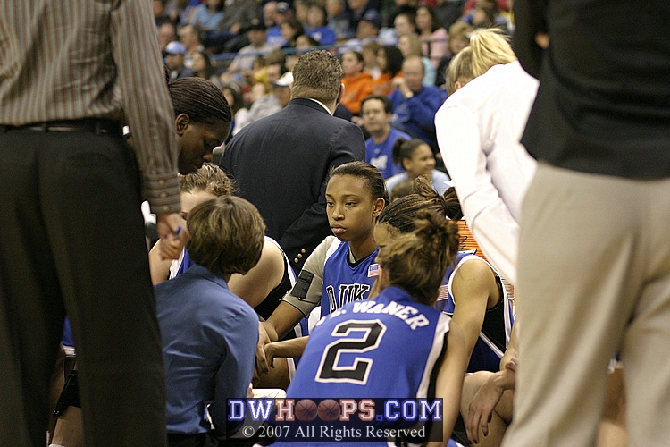 Carrem Gay was chastised during this Duke full time out, as Coach G was very displeased with Duke's offense.