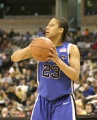 Wanisha Smith looks for the open Blue Devil