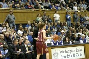 30-14, 8:30 - Cathy Inglese councils Sarah Marshall as she brings the ball up the floor.