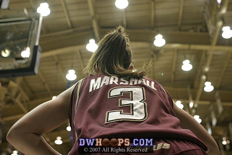 Sarah Marshall is not quite standing on me for this inbounds play