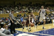 53-31, 13:25 - Sarah Marshall stepped on the line - Duke ball.