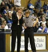 2nd half - Coach Inglese discusses holds with referee Tina Napier