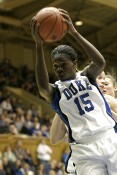 2nd half - Bridgette Mitchell pulls down one of her game-high ten rebounds.