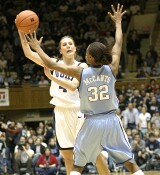 1st Half - Abby Waner looks to pass over Rashinda McCants