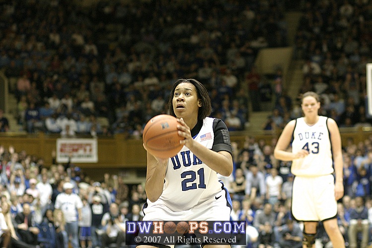 Joy Cheek at the line, making one of two to give Duke a 1 point advantage