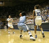 21-22, 7:57 - Latta's defense forces Lindsey to give it up.  The Heels played Harding tough the last part of the first half.