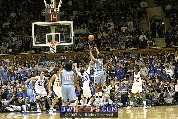 A miss by Camille Little.  Duke could have really busted it open in the last 2 minutes of the half, but didn't score.
