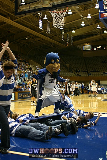 The Duke Pep Band and the Blue Devil mascot perform "Wipe Out"