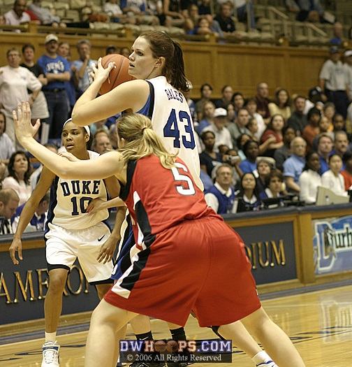 Alison Bales works inside against NU's Joanna Ausmann