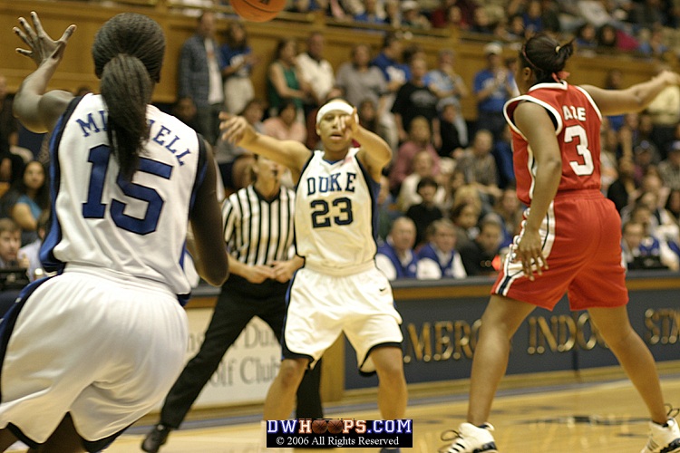Wanisha Smith dumps the ball in to Bridgette Mitchell