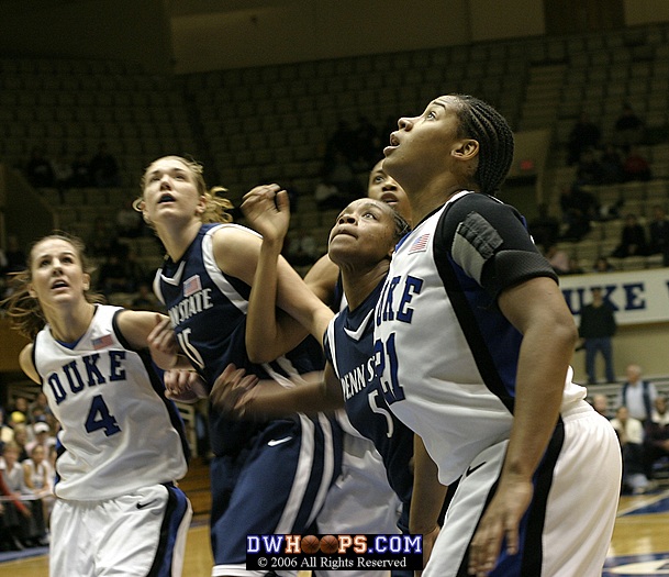 Joy Cheek and Mashea Williams await a rebound